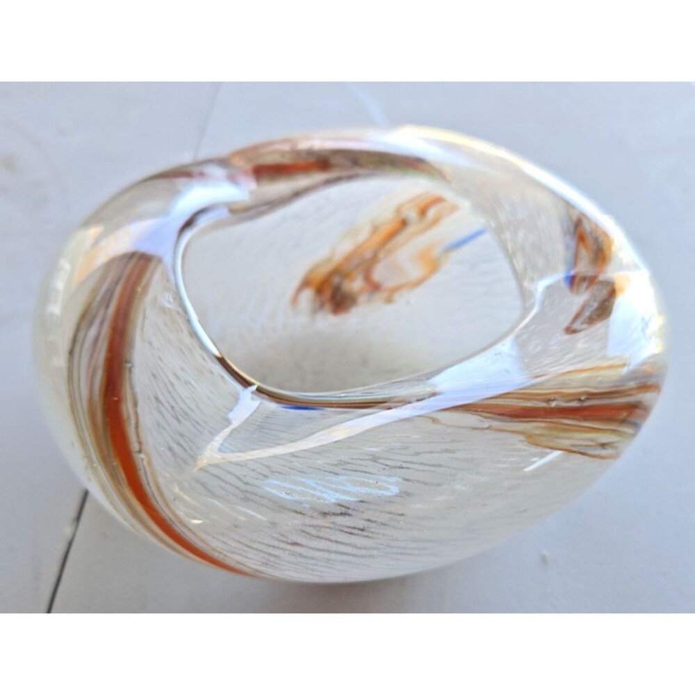 Vintage Murano Art Glass Dish Bowl Ashtray Black with Gold/brown swirl. MCM 5”